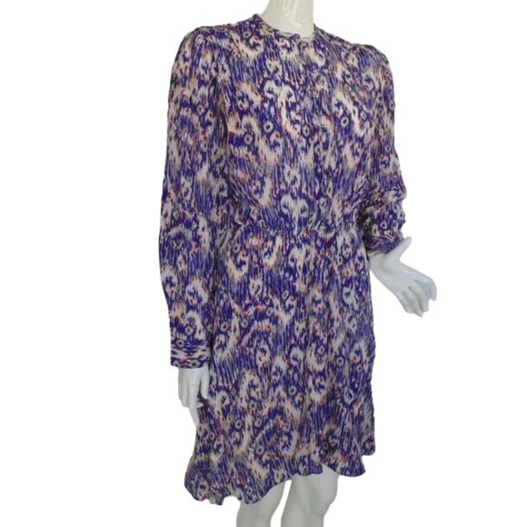 ISABEL MARANT ETOILE Shirt Dress, 38/6, Silk, Ikat print, Long sleeves, Purple - Picture 2 of 14